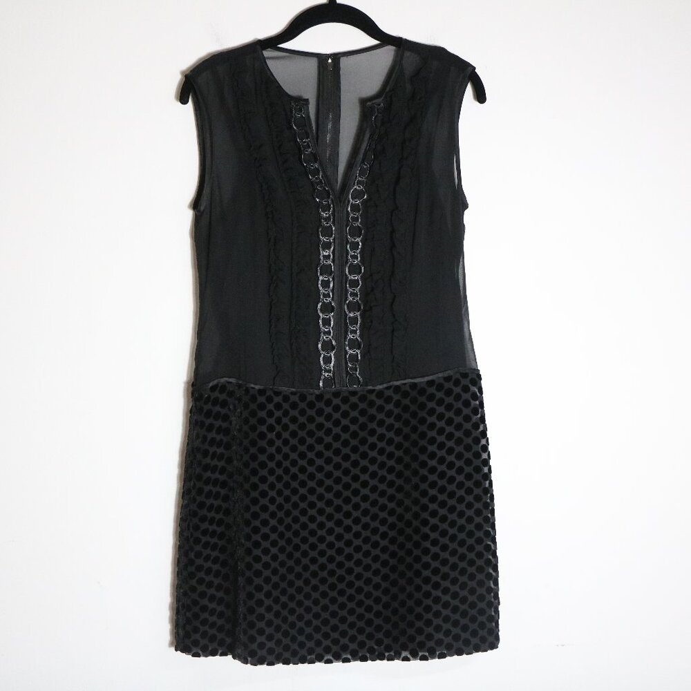 Nanette Lepore Sheer Burnout Velvet Silk Blend Polka Dot Mini Dress 4 Ruffles - Picture 1 of 7